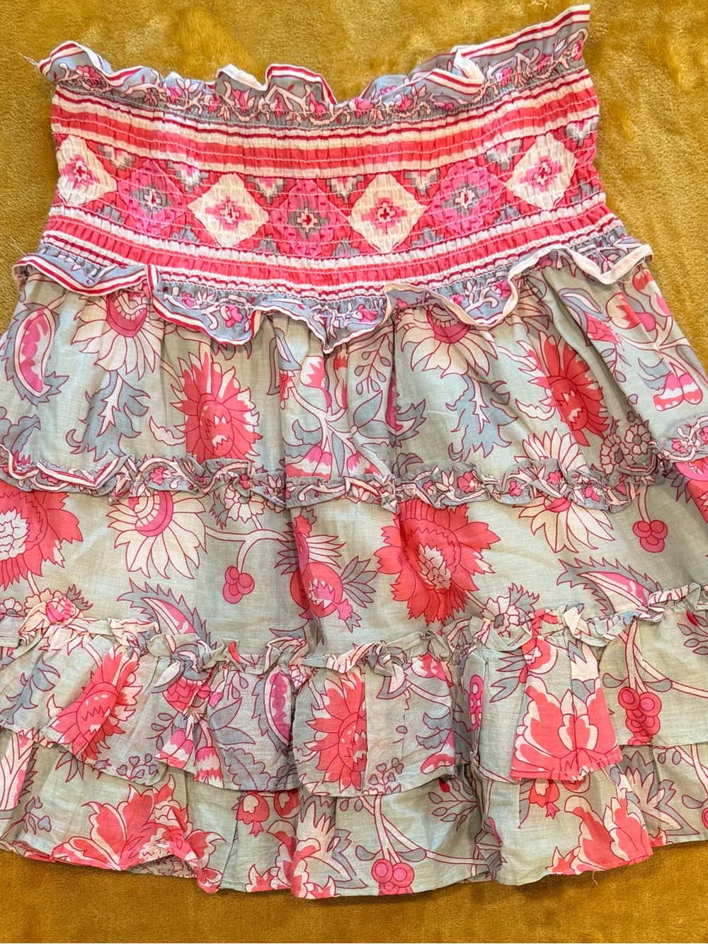 Jennifer & Grace Bohemian Tiered Floral Mini Skirt in Pink and Sage, Size Medium - Picture 7 of 8